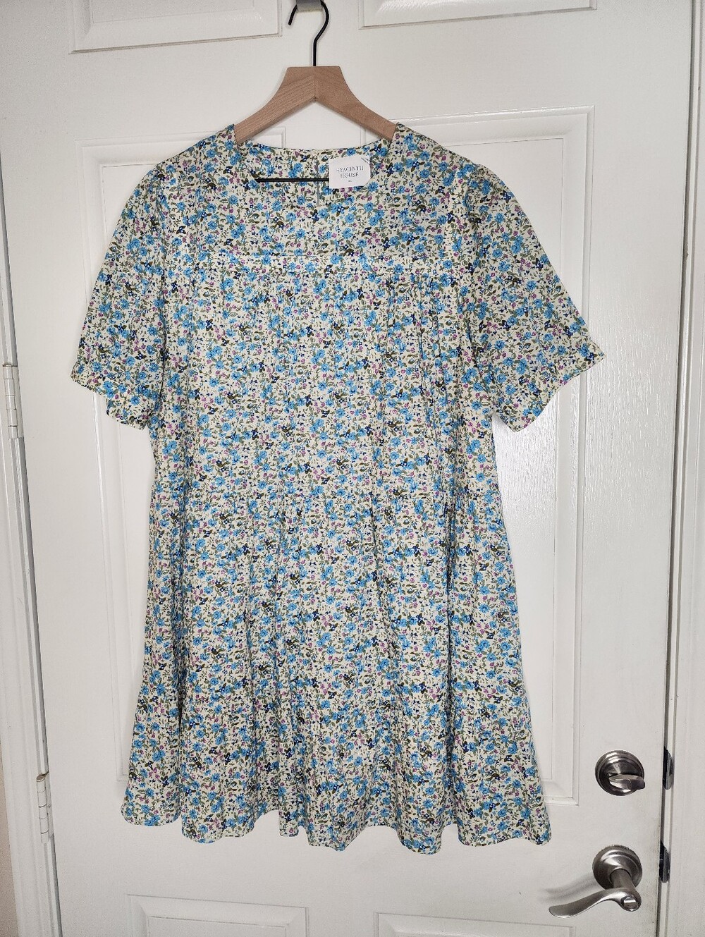 Tuckernuck Hyacinth House Blue Purple Floral Tiered Babydoll Mini Dress EUC XL